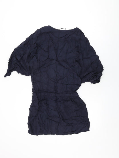 Zara Womens Blue Viscose Basic T-Shirt Size XS V-Neck