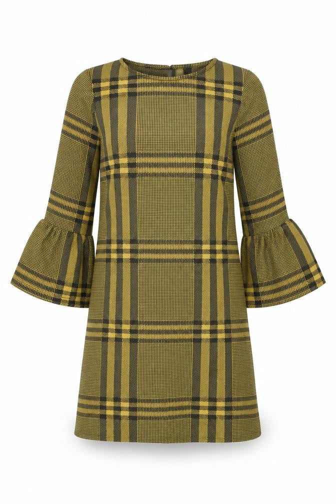 New Look Womens Yellow Plaid Polyester Shift Size 8 Round Neck Pullover