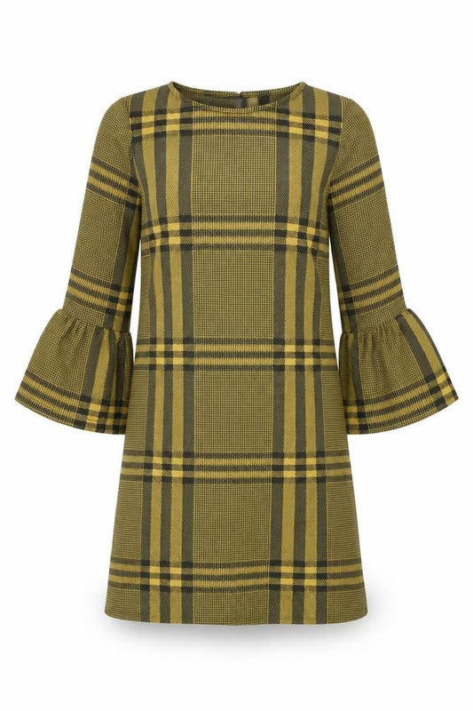 New Look Womens Yellow Plaid Polyester Shift Size 8 Round Neck Pullover