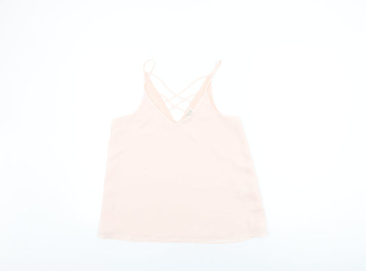 River Island Womens Pink Polyester Basic T-Shirt Size 8 V-Neck