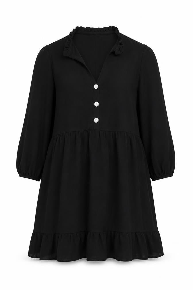 New Look Womens Black Polyester Shift Size 12 Round Neck Button