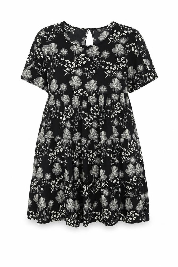 New Look Womens Black Floral Polyester Shift Size 8 Round Neck Button