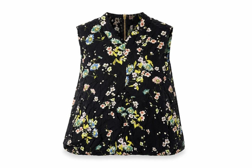 Warehouse Womens Black Floral Viscose Basic T-Shirt Size 10 Round Neck