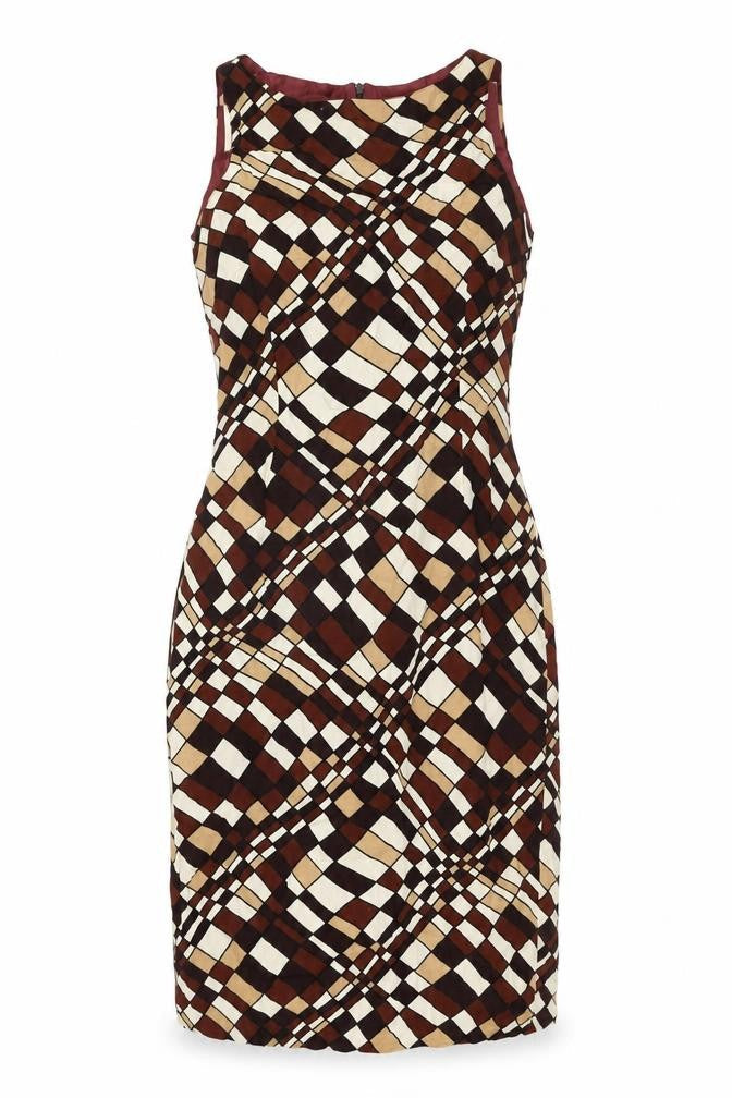 Endora Womens Brown Geometric Viscose Shift Size 10 Round Neck Zip