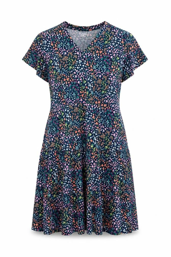 Lands' End Womens Blue Floral Cotton Shift Size XS V-Neck Pullover