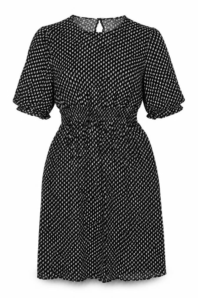 H&M Womens Black Geometric Viscose A-Line Size L Round Neck Button
