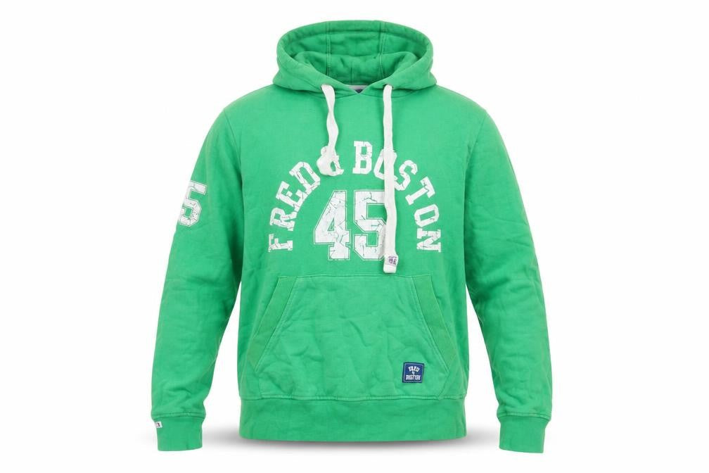 Fred &Boston Mens Green Cotton Pullover Hoodie Size L - Pockets