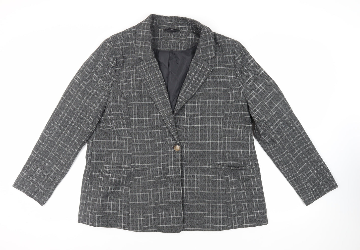 M&Co Womens Grey Plaid Jacket Blazer Size 20 Button