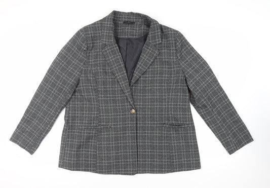 M&Co Womens Grey Plaid Jacket Blazer Size 20 Button