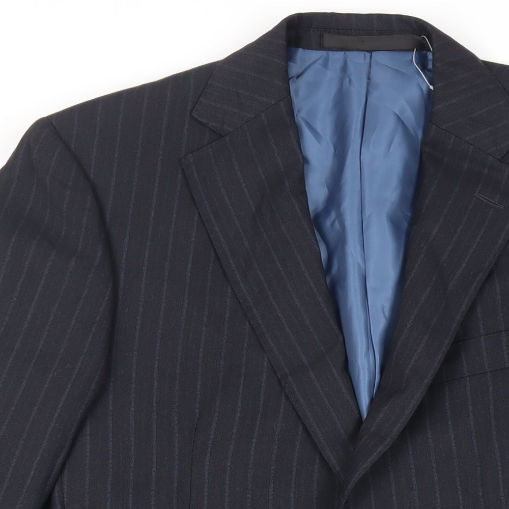 Marks and Spencer Mens Blue Striped Polyester Jacket Suit Jacket Size 38 Regular