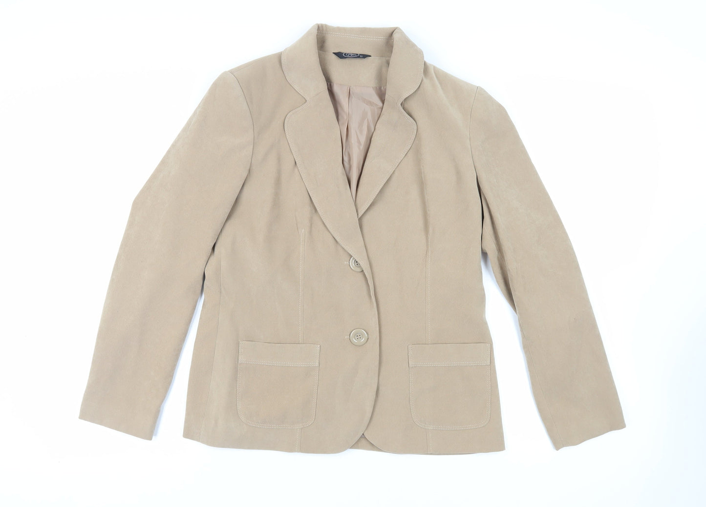 Bonmarché Womens Beige Jacket Blazer Size 12 Button - Suede Effect
