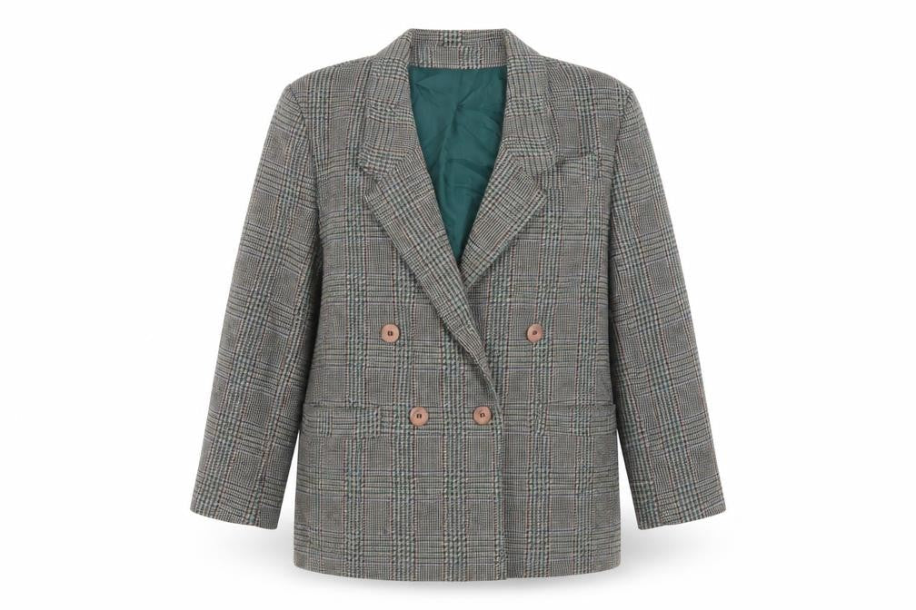 The Label Collection Womens Brown Plaid Jacket Blazer Size 18 Button - Vintage