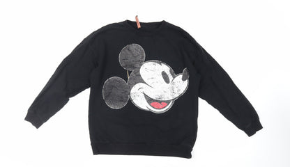 Preloved Disney Womens Black Cotton Pullover Sweatshirt Size M Pullover - Mickey Mouse - Front