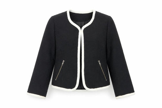 H&M Womens Black Jacket Blazer Size 10 Hook & Eye - Contrasting Trim