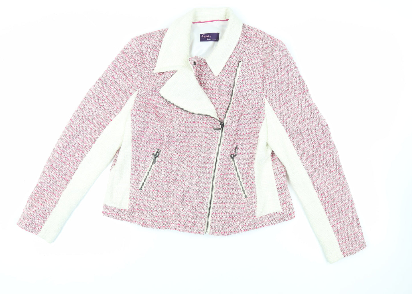 Marks and Spencer Womens Pink Biker Jacket Size 14 Zip - Zipped Pockets