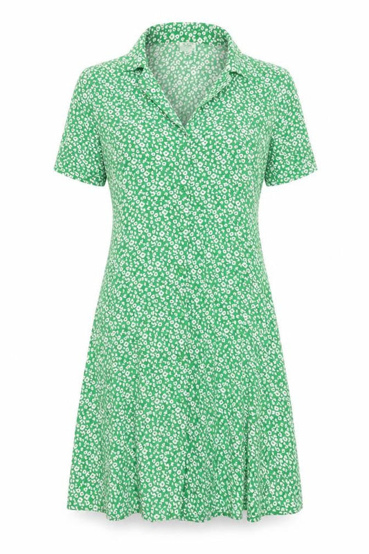 Vero Moda Womens Green Floral Viscose Shirt Dress Size 8 Collared Button