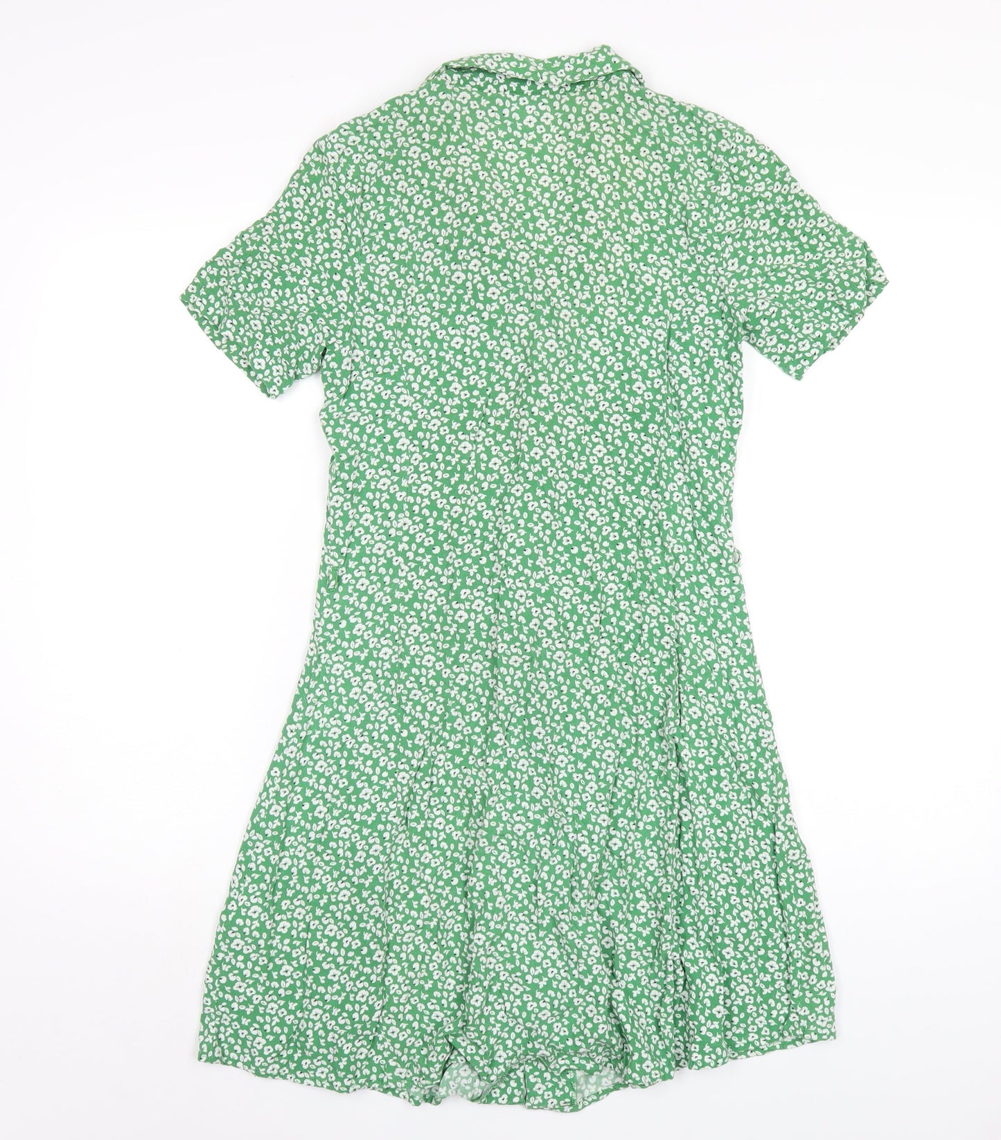 VERO MODA Womens Green Floral Viscose Shirt Dress Size 8 Collared Button