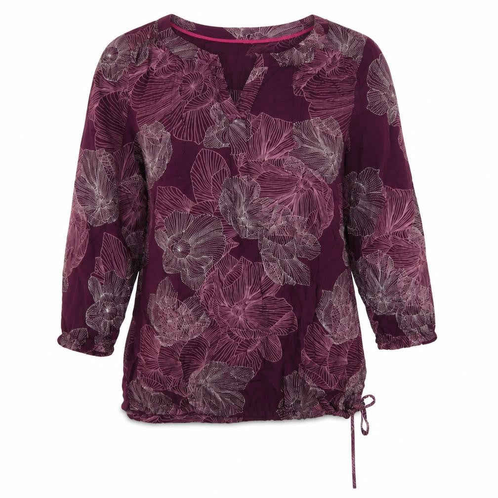 Maine Womens Purple Geometric Viscose Basic T-Shirt Size 10 V-Neck