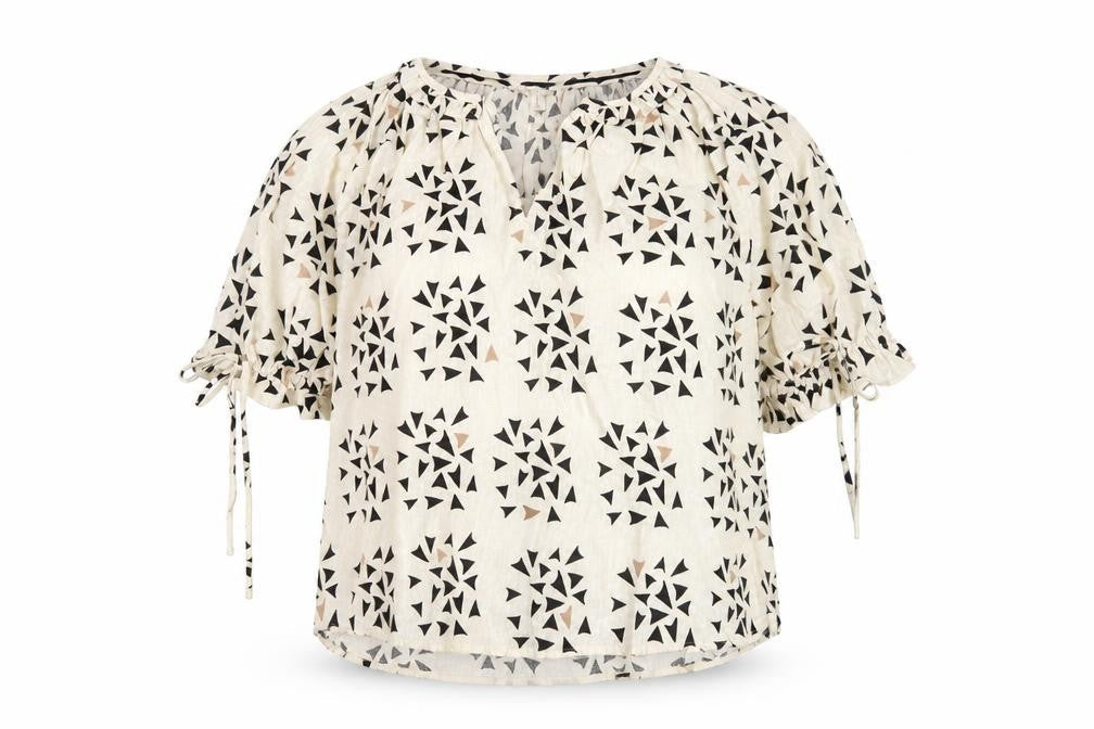 Per Una Womens Ivory Geometric Linen Basic T-Shirt Size 8 V-Neck