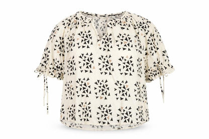 Per Una Womens Ivory Geometric Linen Basic T-Shirt Size 8 V-Neck