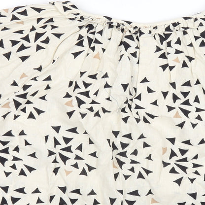 Per Una Womens Ivory Geometric Linen Basic T-Shirt Size 8 V-Neck