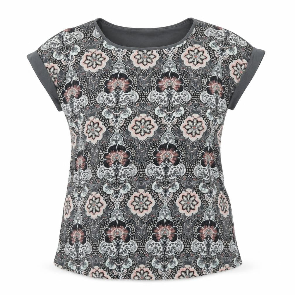 Red Herring Womens Grey Geometric Polyester Basic T-Shirt Size 12 Round Neck