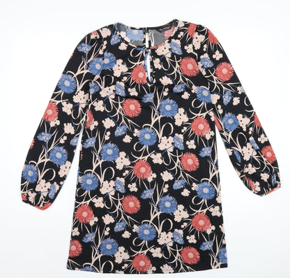 Additional front view of Miss Selfridge women’s multicoloured geometric polyester a-line, size UK 8, round neck button