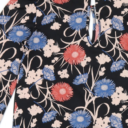 Brand and care label for Miss Selfridge women’s multicoloured geometric polyester a-line, size UK 8, round neck button