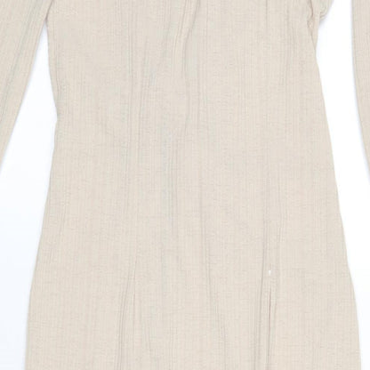 Brand and care label for ASOS women’s beige polyester maxi, size UK 8, collared pullover