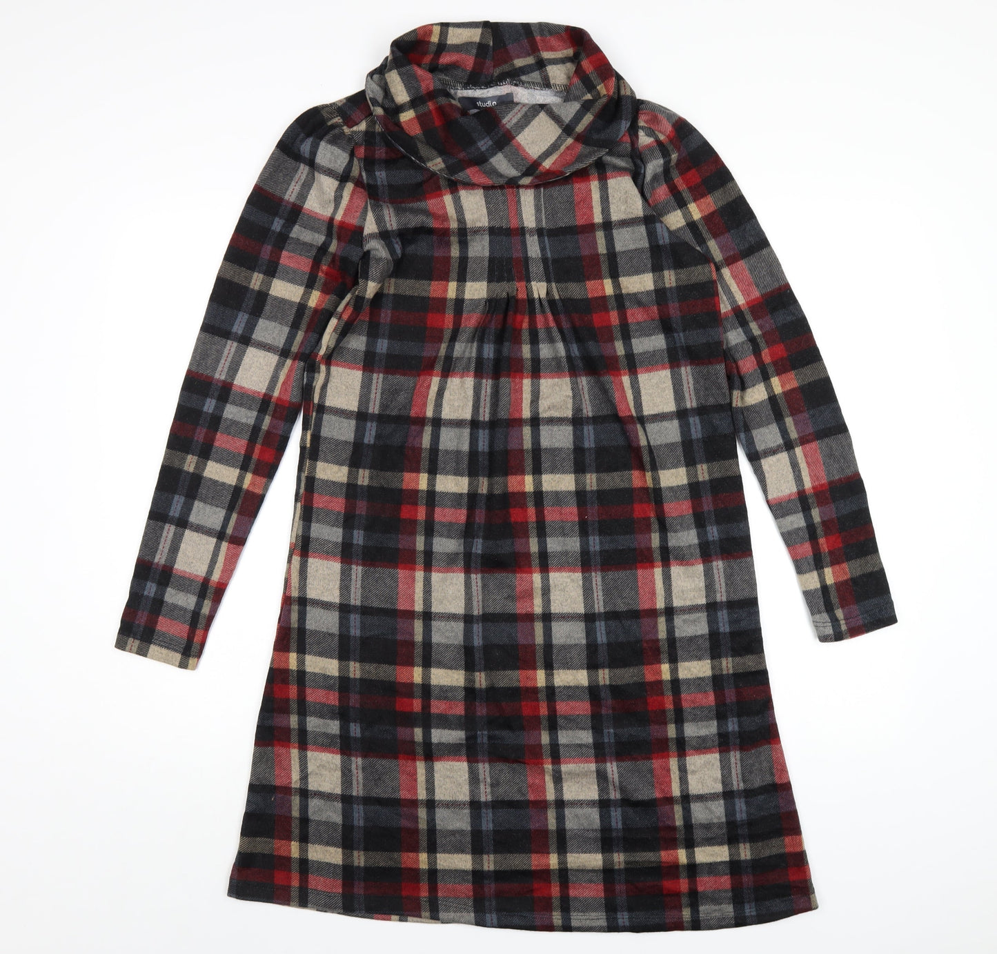 Studio Womens Multicoloured Plaid Polyester A-Line Size 8 Roll Neck Pullover