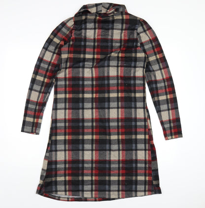 Studio Womens Multicoloured Plaid Polyester A-Line Size 8 Roll Neck Pullover