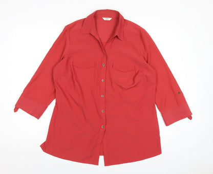 Classics Womens Red Polyester Basic Button-Up Size 14 Collared