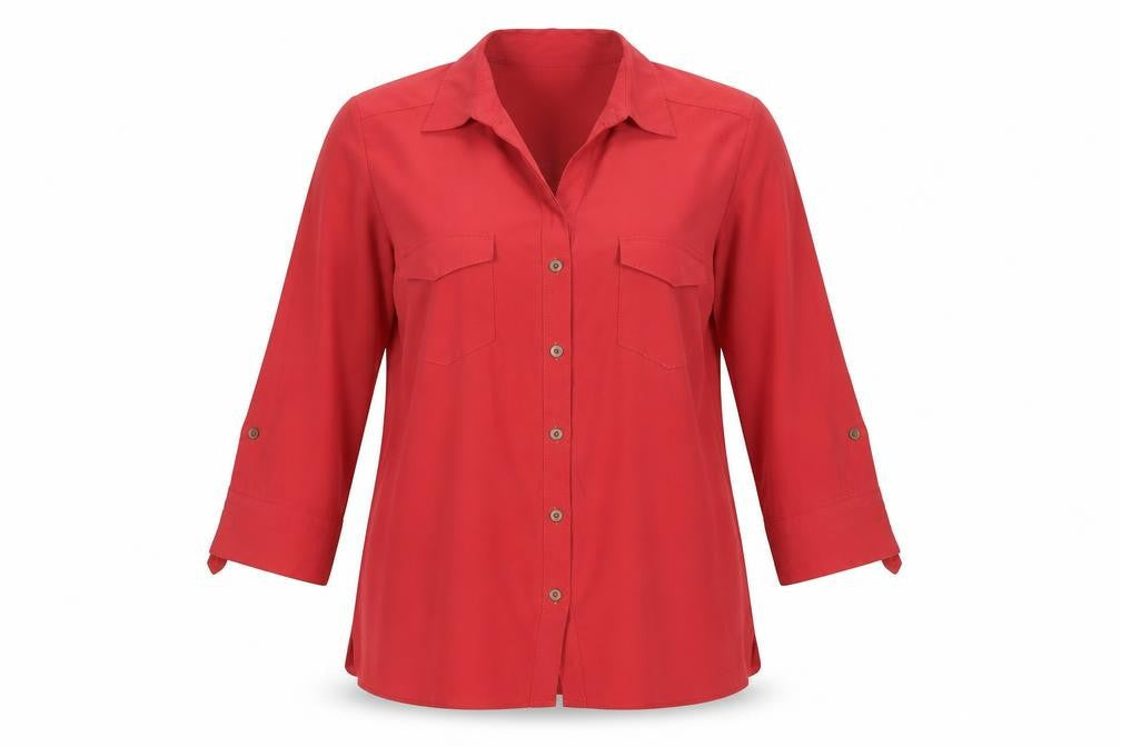 Classics Womens Red Polyester Basic Button-Up Size 14 Collared