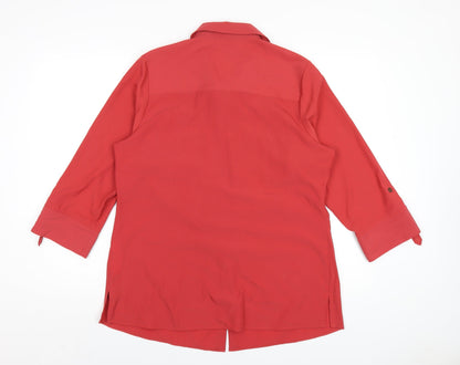 Classics Womens Red Polyester Basic Button-Up Size 14 Collared