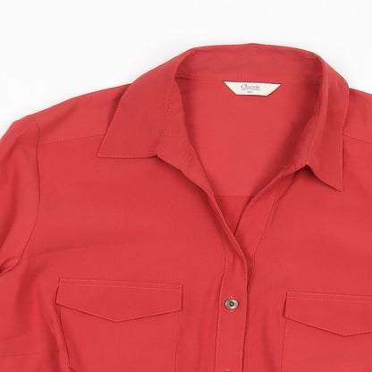 Classics Womens Red Polyester Basic Button-Up Size 14 Collared