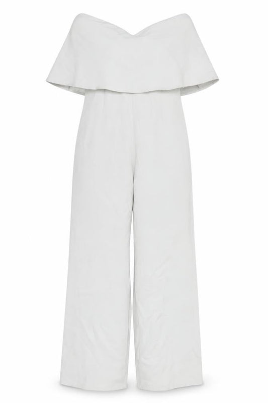 Front view of Missguided women’s grey polyester jumpsuit one-piece, size UK 10, 33-inch leg zip