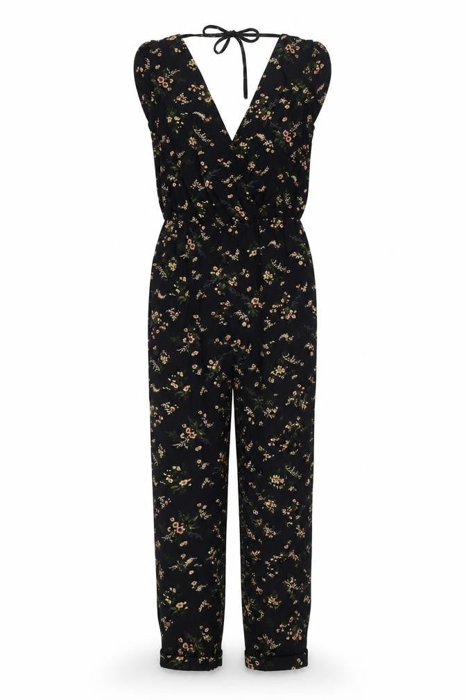 Topshop Womens Black Floral Polyester Jumpsuit One-Piece Size 10 L27 in Pullover