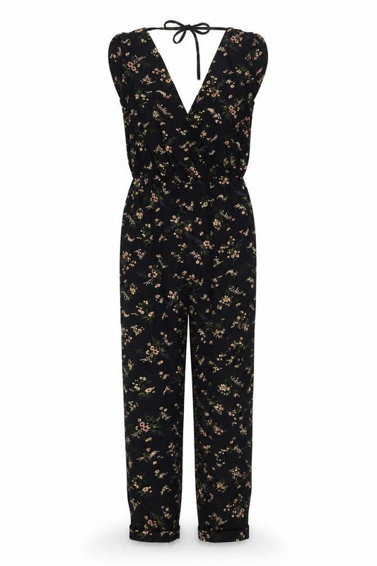 Topshop Womens Black Floral Polyester Jumpsuit One-Piece Size 10 L27 in Pullover