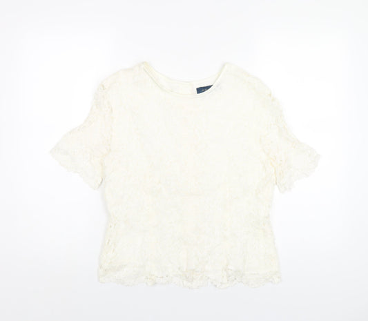 Debenhams Womens Ivory Viscose Basic T-Shirt Size 14 Round Neck