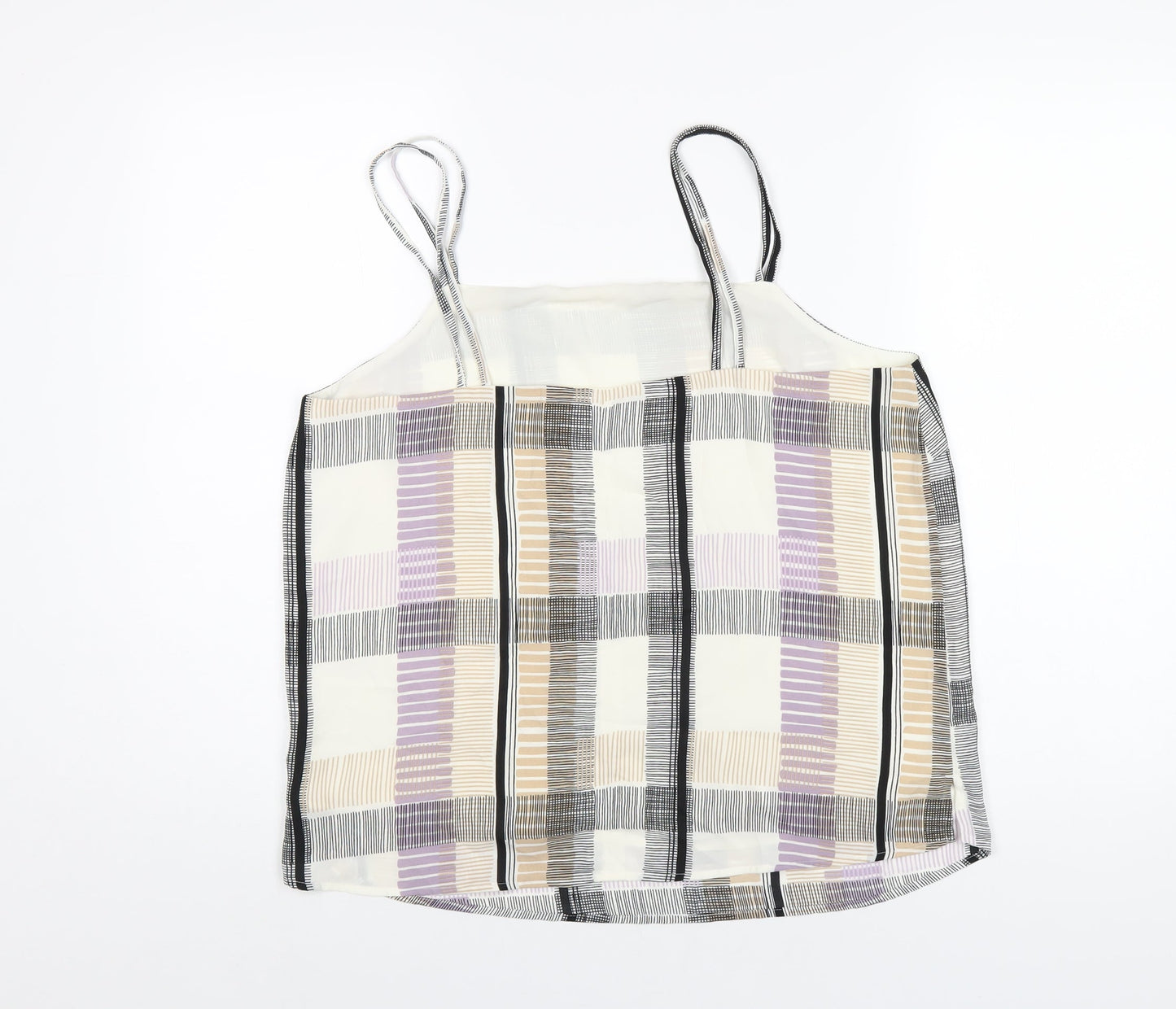 Marks and Spencer Womens Multicoloured Geometric Polyester Camisole T-Shirt Size 14 Square Neck