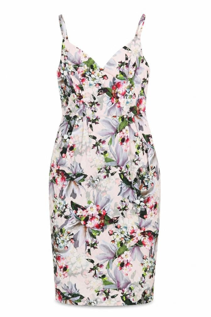 ASOS Womens Multicoloured Geometric Cotton Pencil Dress Size 10 V-Neck Zip