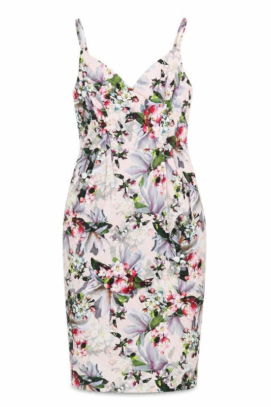 ASOS Womens Multicoloured Geometric Cotton Pencil Dress Size 10 V-Neck Zip