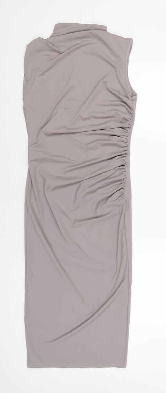 Boohoo Womens Grey Polyester Bodycon Size 8 Mock Neck Pullover