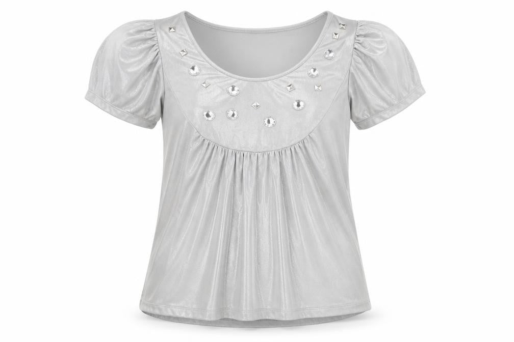 Betty Jackson Womens Silver Polyester Basic T-Shirt Size 12 Scoop Neck