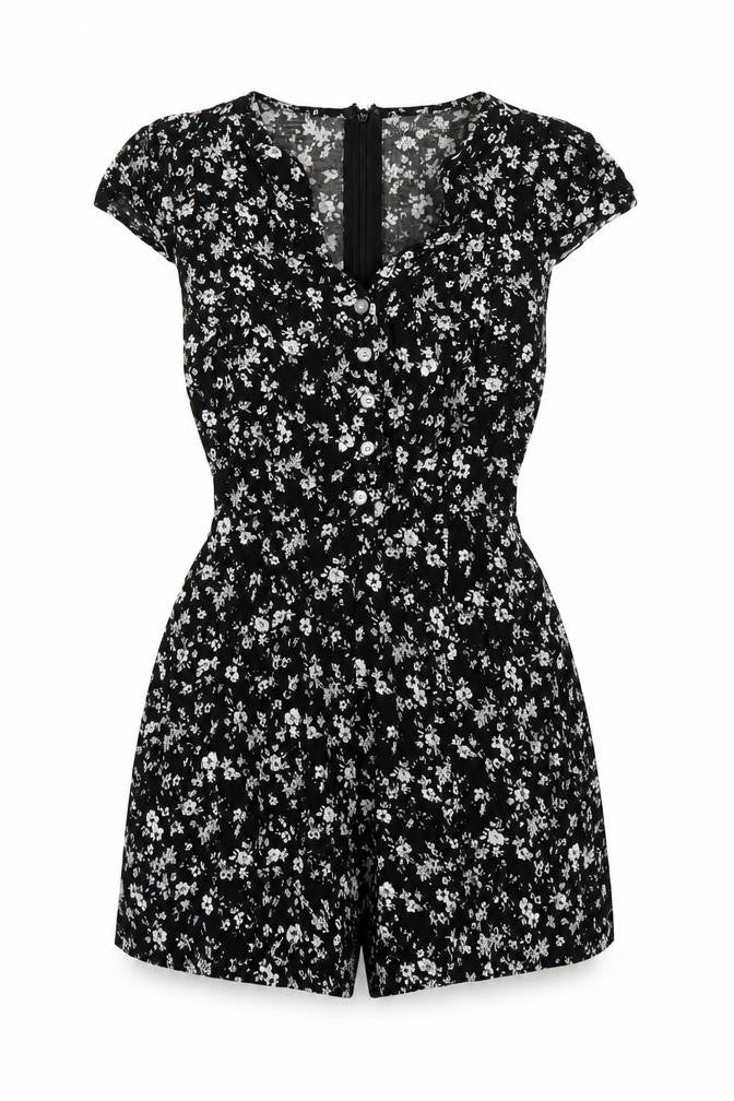 Louche Womens Black Geometric Viscose Playsuit One-Piece Size 10 Zip