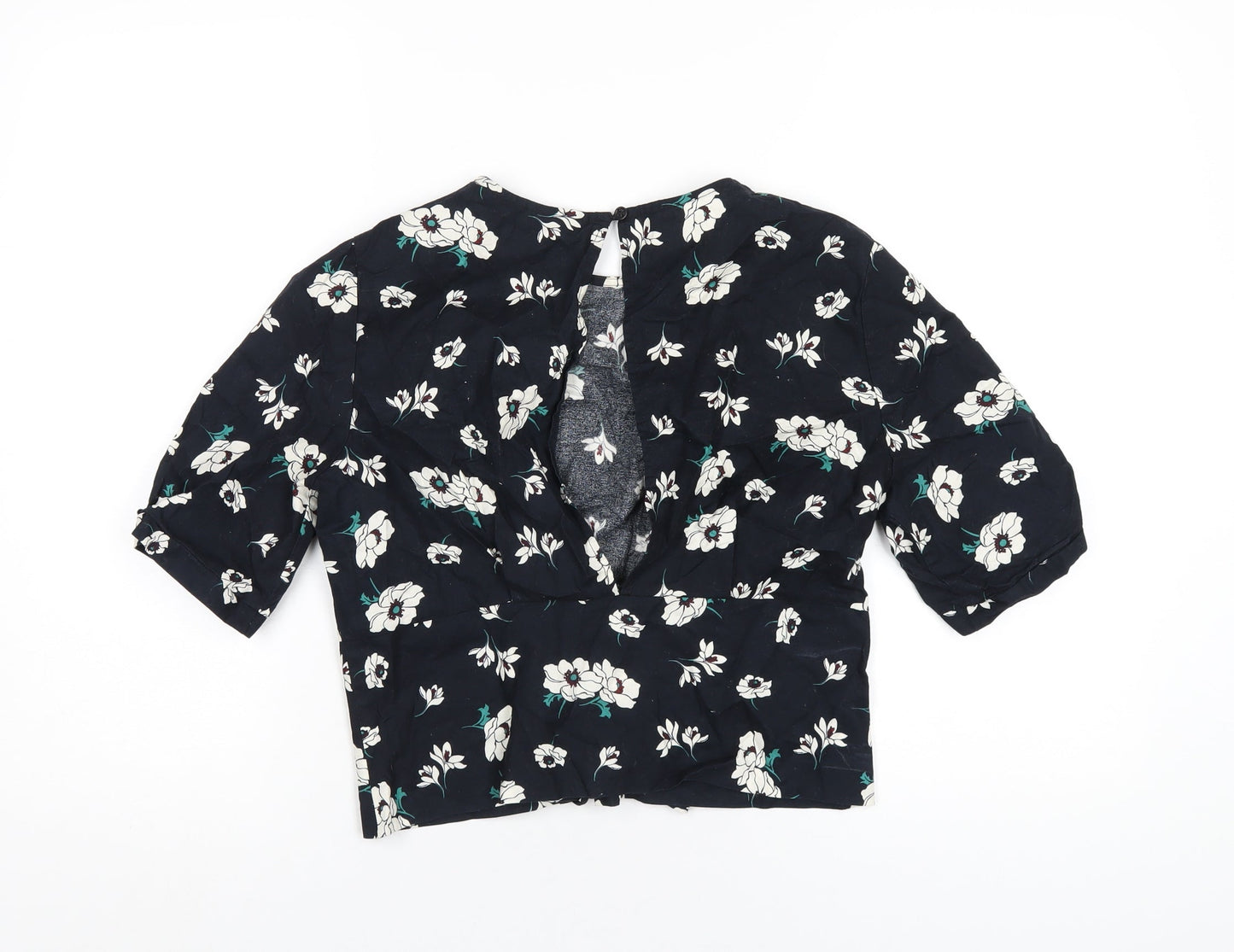 Topshop Womens Blue Floral Cotton Basic T-Shirt Size 12 Round Neck
