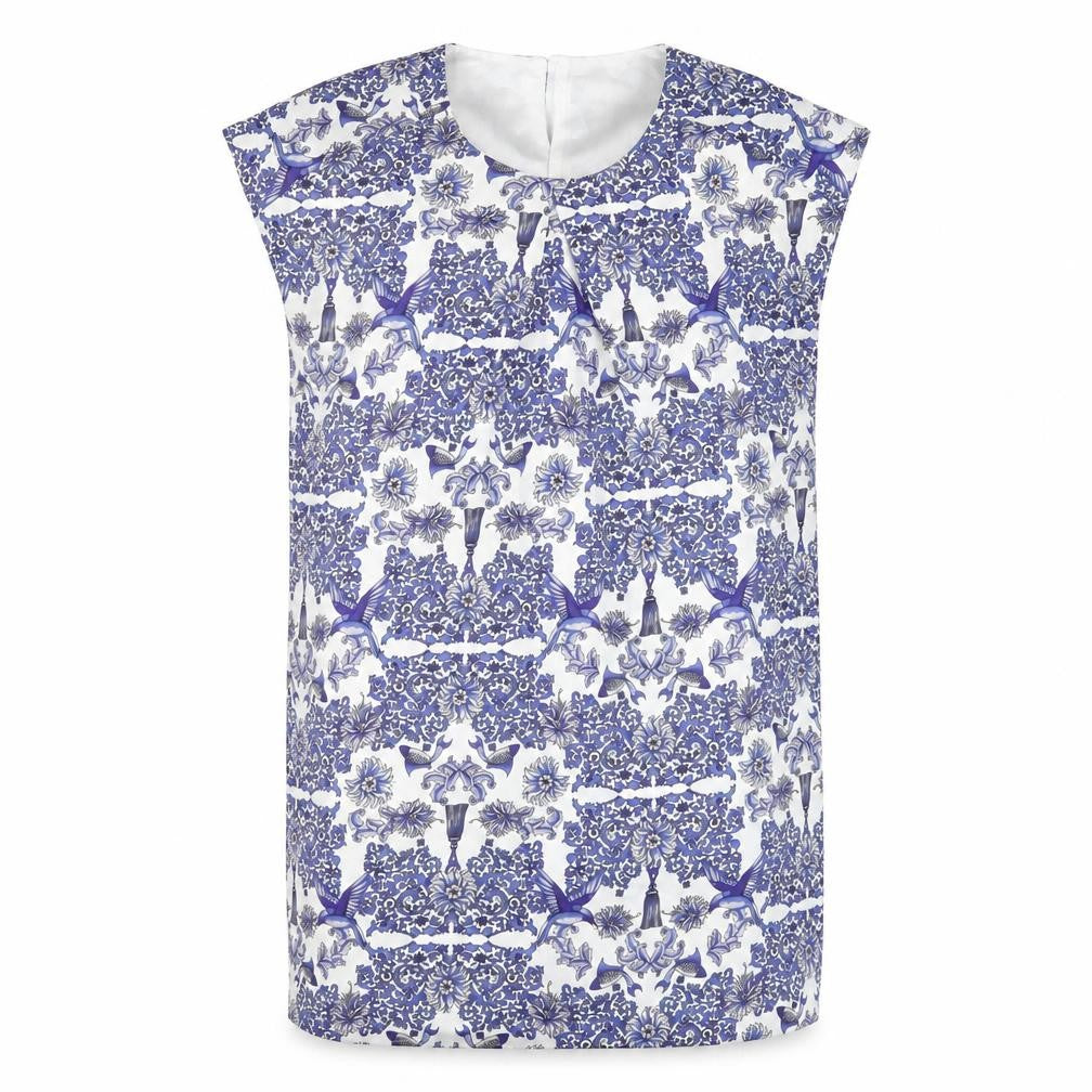 Mary Portas Womens Blue Geometric Polyester A-Line Size 10 Round Neck Button