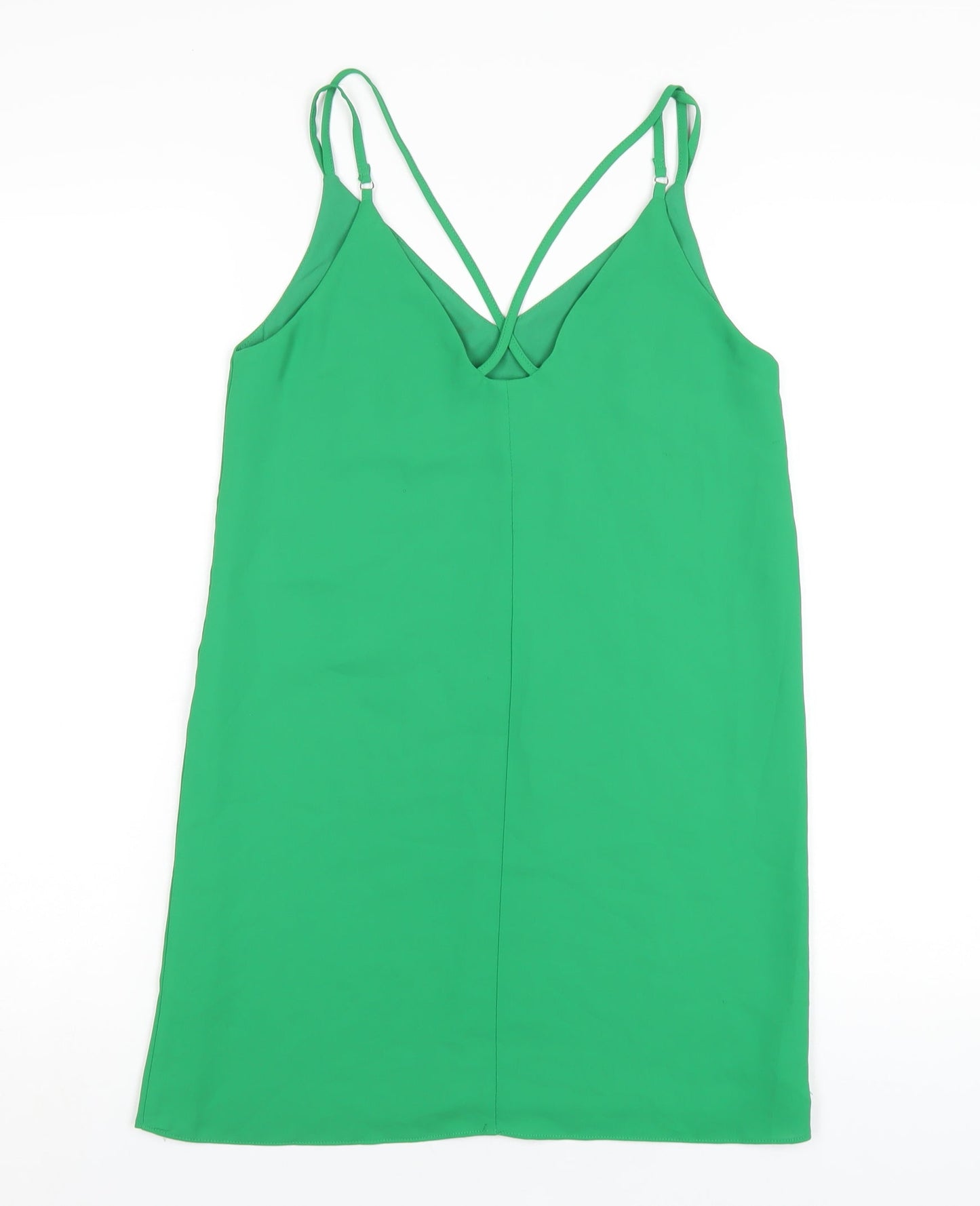 Topshop Womens Green Polyester A-Line Size 8 V-Neck Pullover