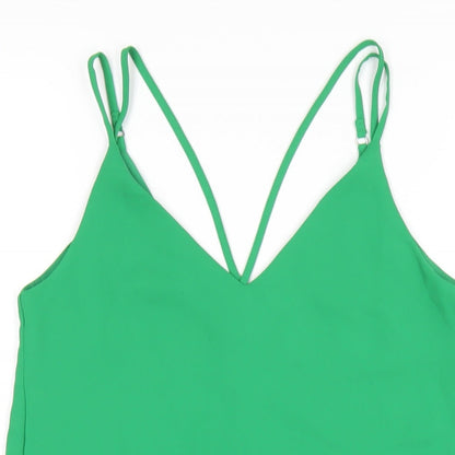 Topshop Womens Green Polyester A-Line Size 8 V-Neck Pullover