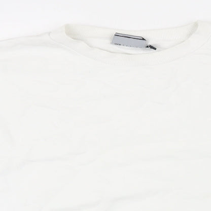 Close-up detail of ASOS women’s white polyester pullover sweatshirt, size L